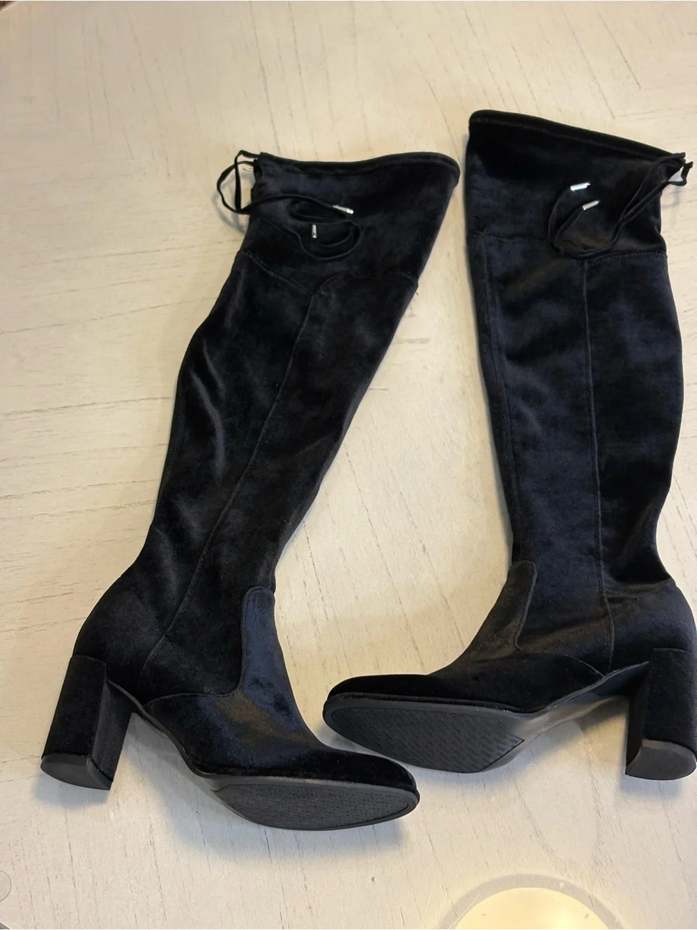 Marc Fisher Black Velvet Over-the-Knee Block Heel Boots SZ 6M $129